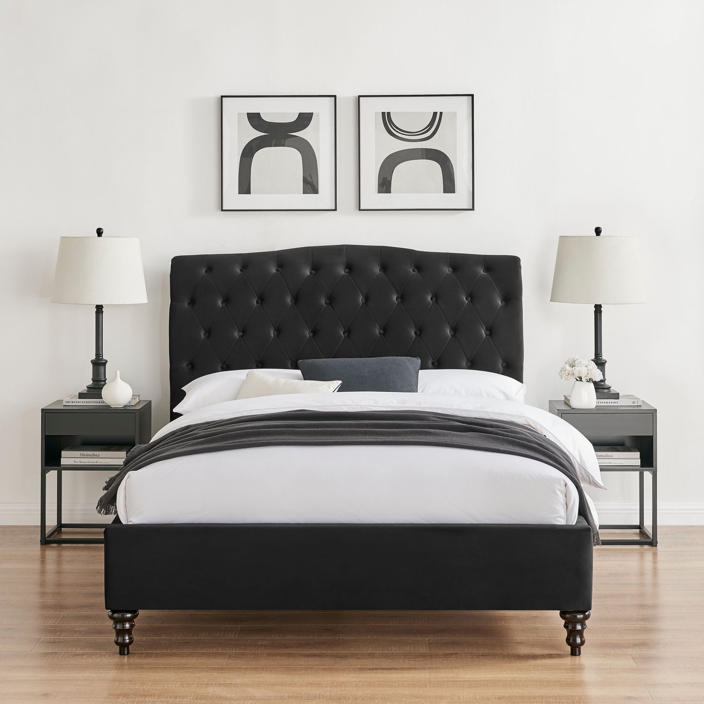 Rosa Black Velvet Fabric Bed