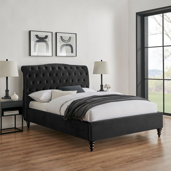 Rosa Black Velvet Fabric Bed