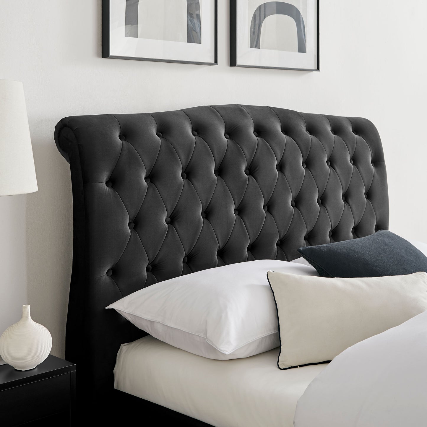 Rosa Black Velvet Fabric Bed