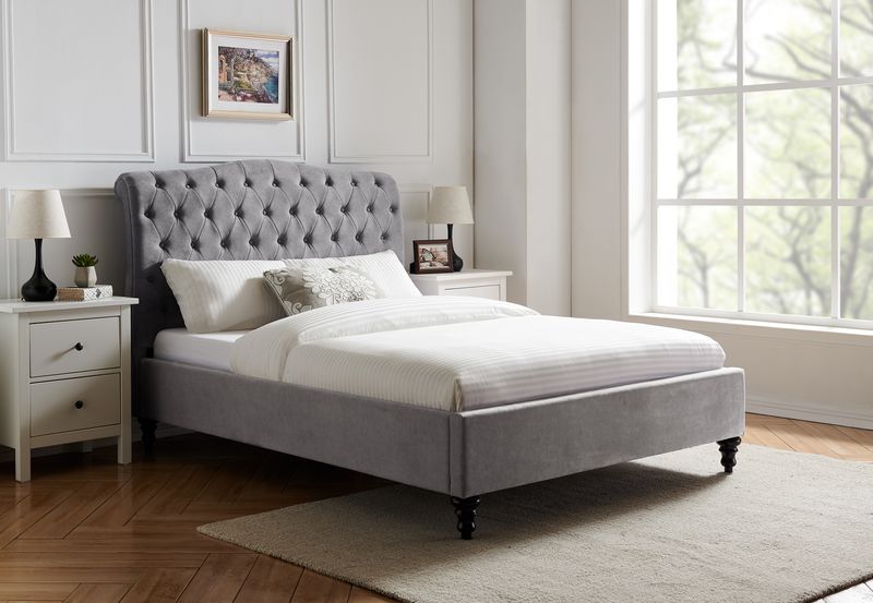 Rosa Fabric Bed Light Grey