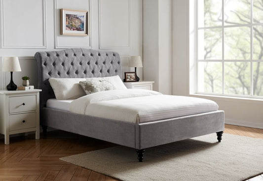 Rosa Fabric Bed Light Grey