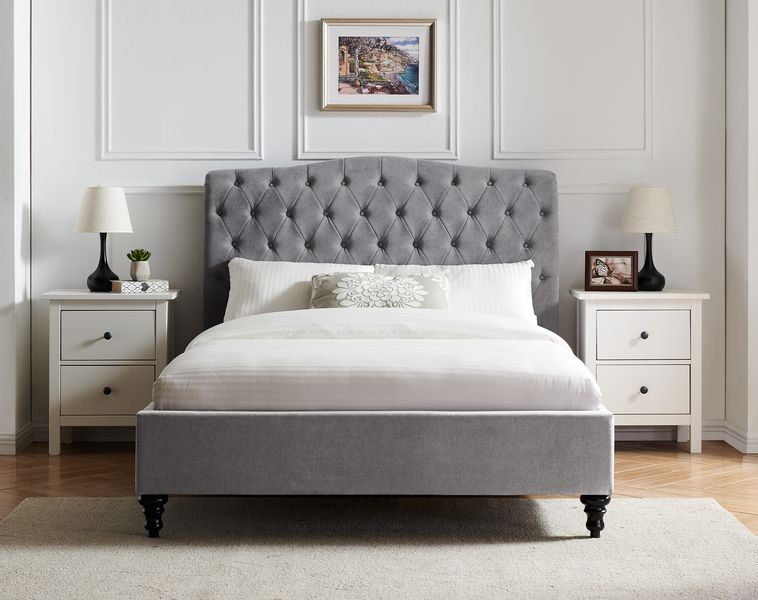 Rosa Fabric Bed Light Grey